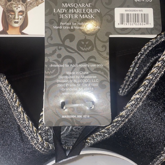 Masqarae Lady Harlequin Jester Mask - Silver & Black Glitter Venetian Style NWT - Picture 2 of 4